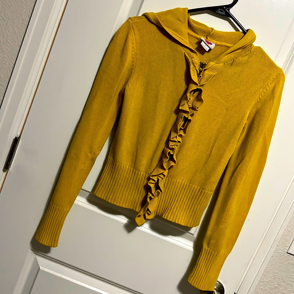Beautiful Zip Up Cardigan Sweater with Flower Detail On Hoodie